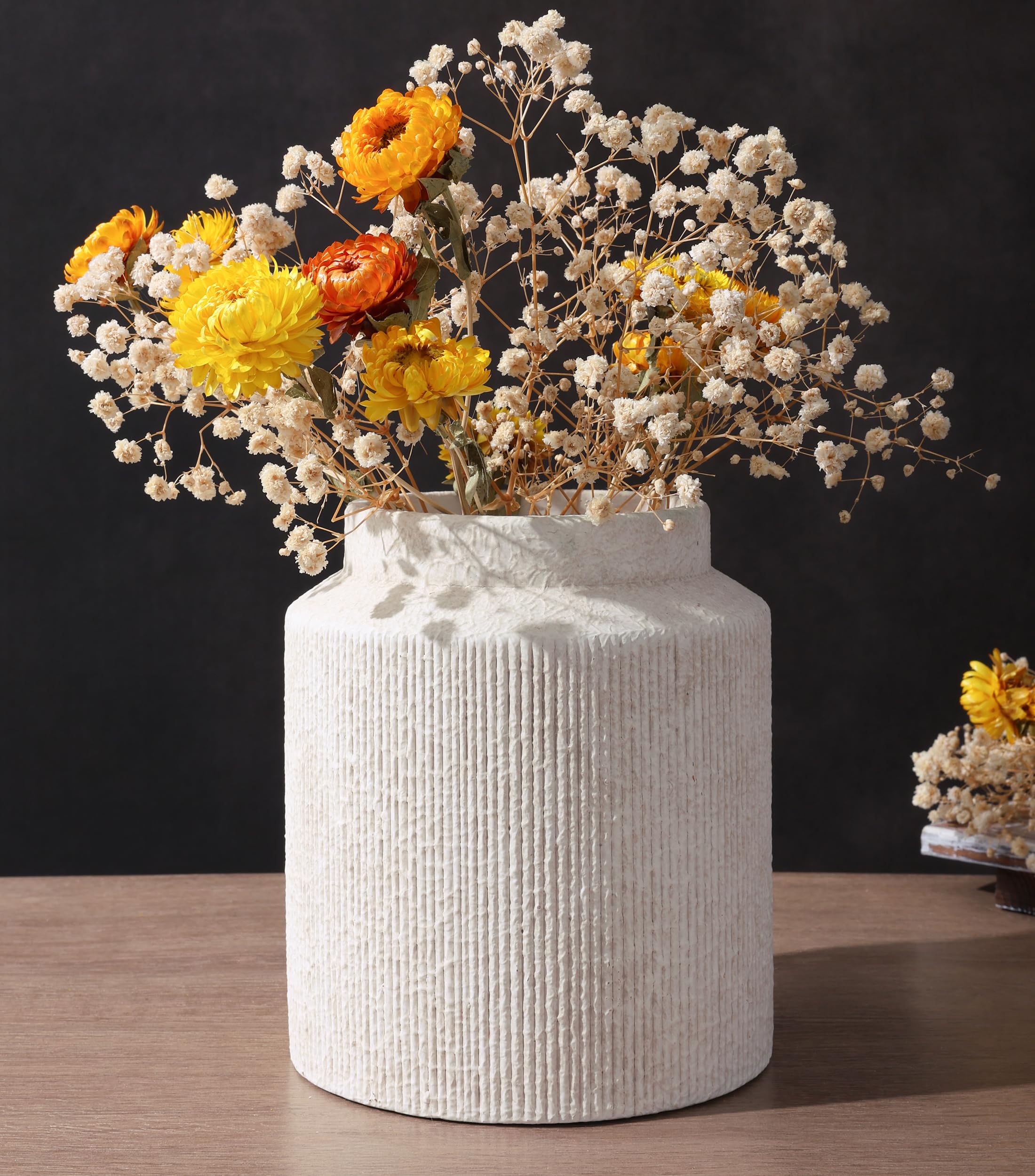 Photo 1 of Rustic Vases for Home Decor, 7 in White Vase Ceramic Flowers Vase White Wide Mouth Vase Farmhouse Decorative, Dining Table, Living Room, Shelf, Kitchen, Bedroom