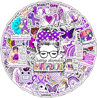 Pack 50 PCS Eating Disorder Awareness Stickers Decorative Ribbon Car Bumper Water Bottles Laptop Bike Vinyl Decals Waterproof Accessories for Survivor Fight Inspirational Label