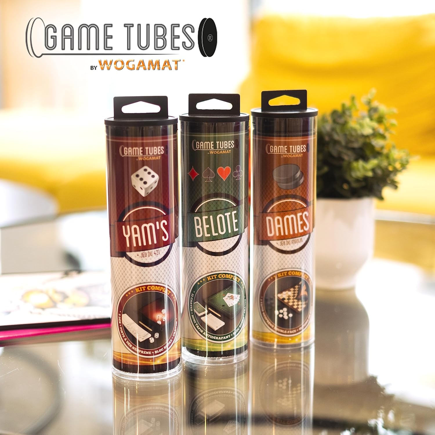 Game Tubes Yam's 421 - Kit with Neoprene Dice Track + 5 Dice + Score Sheet Block and Pencil - Portable Tube