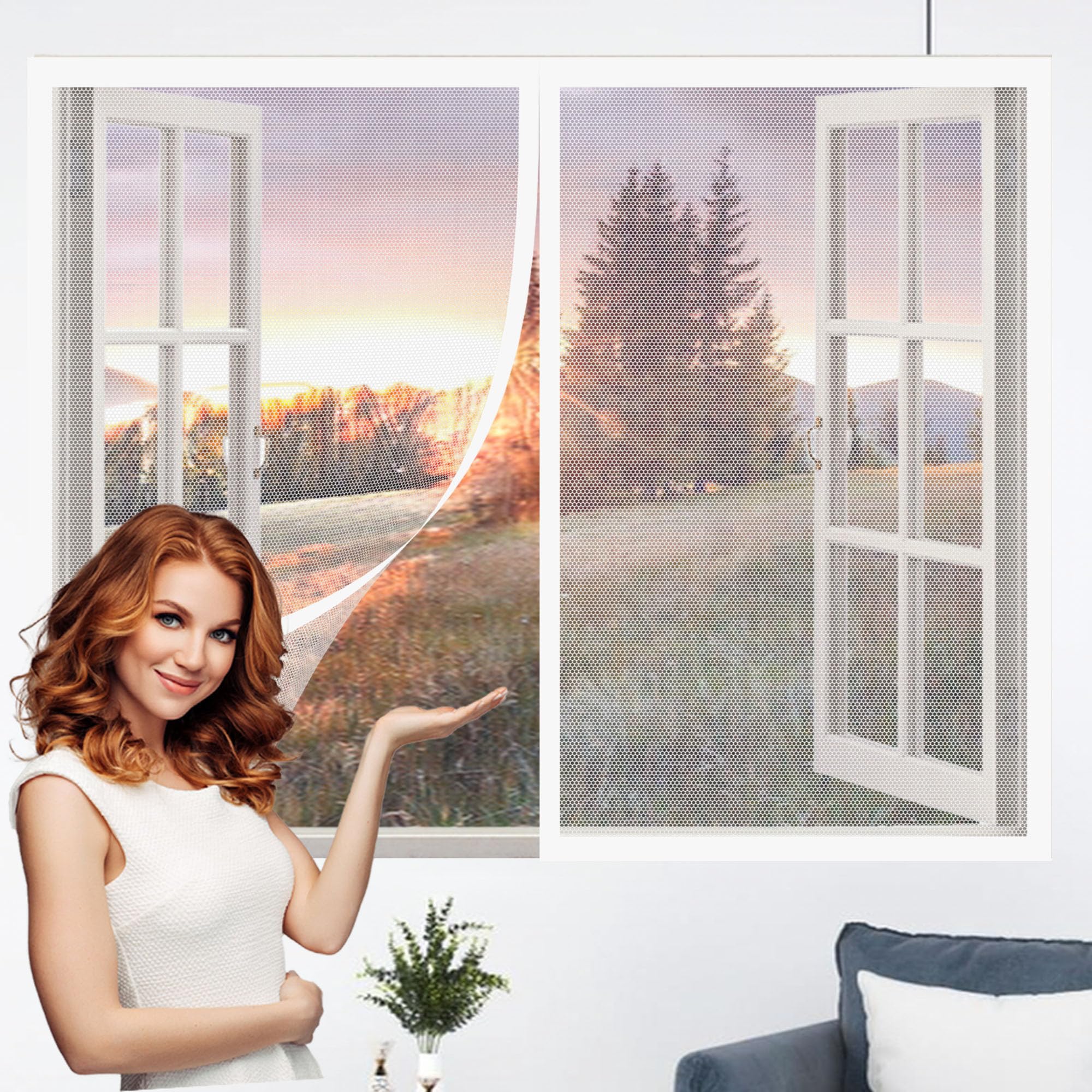 Magnetic Fly Screens Windows 125 x 90 cm Selfadhesive Tape Mosquito Net for Window Without Drilling Or Screwing with Self Adhesive Tape for Living Room Bedroom Offfice, White