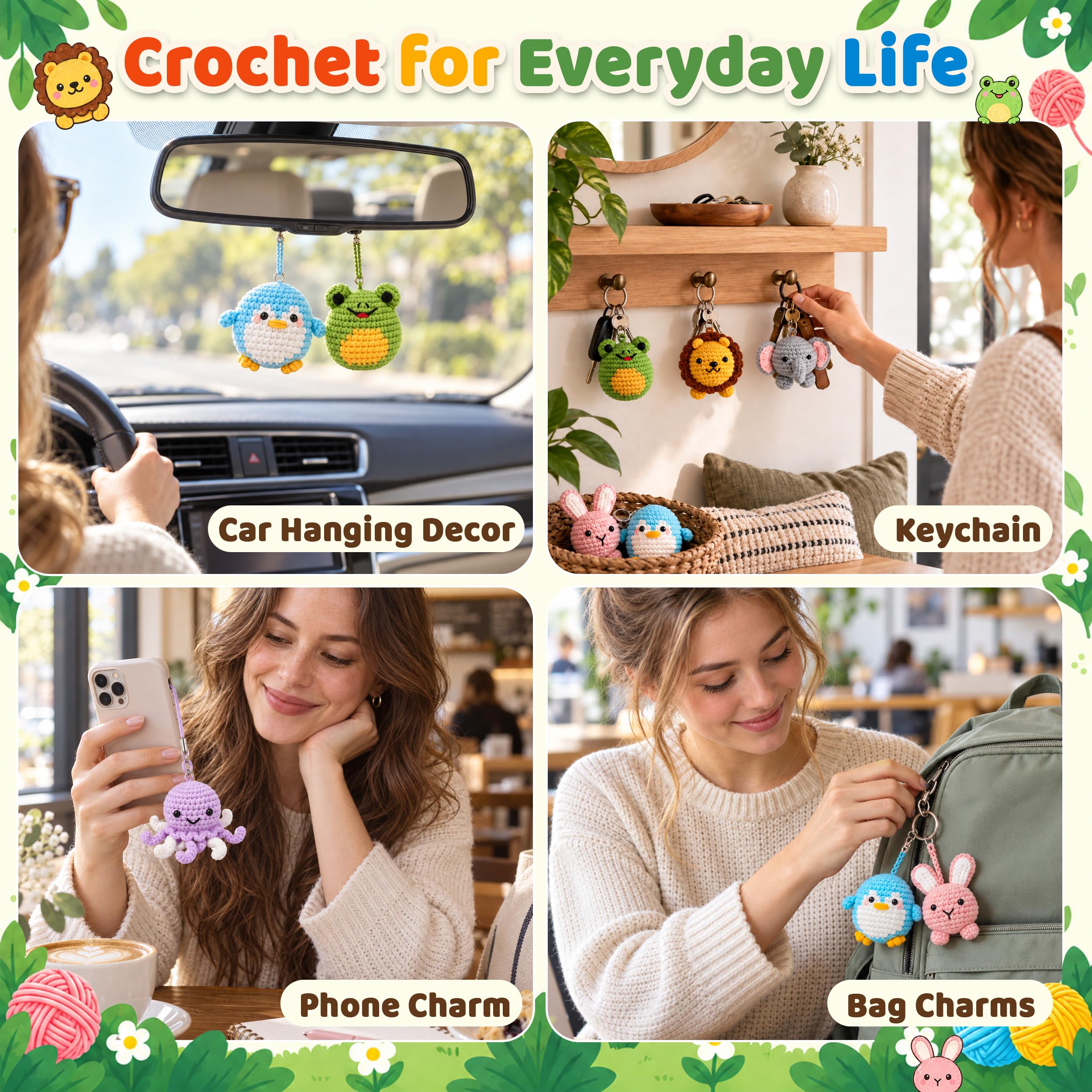Joyclub Kit de ganchillo para principiantes, 6 familias de animales con