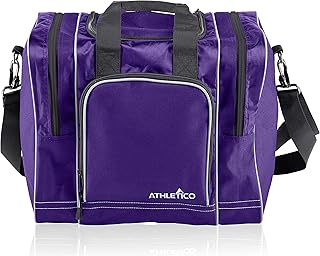 Athletico Bowling Bag for Single Ball - Single Ball Tote Bag with Padded Ball Holder - Fits a Single Pair of Bowling Shoes Up to Mens Size 14 (Purple)