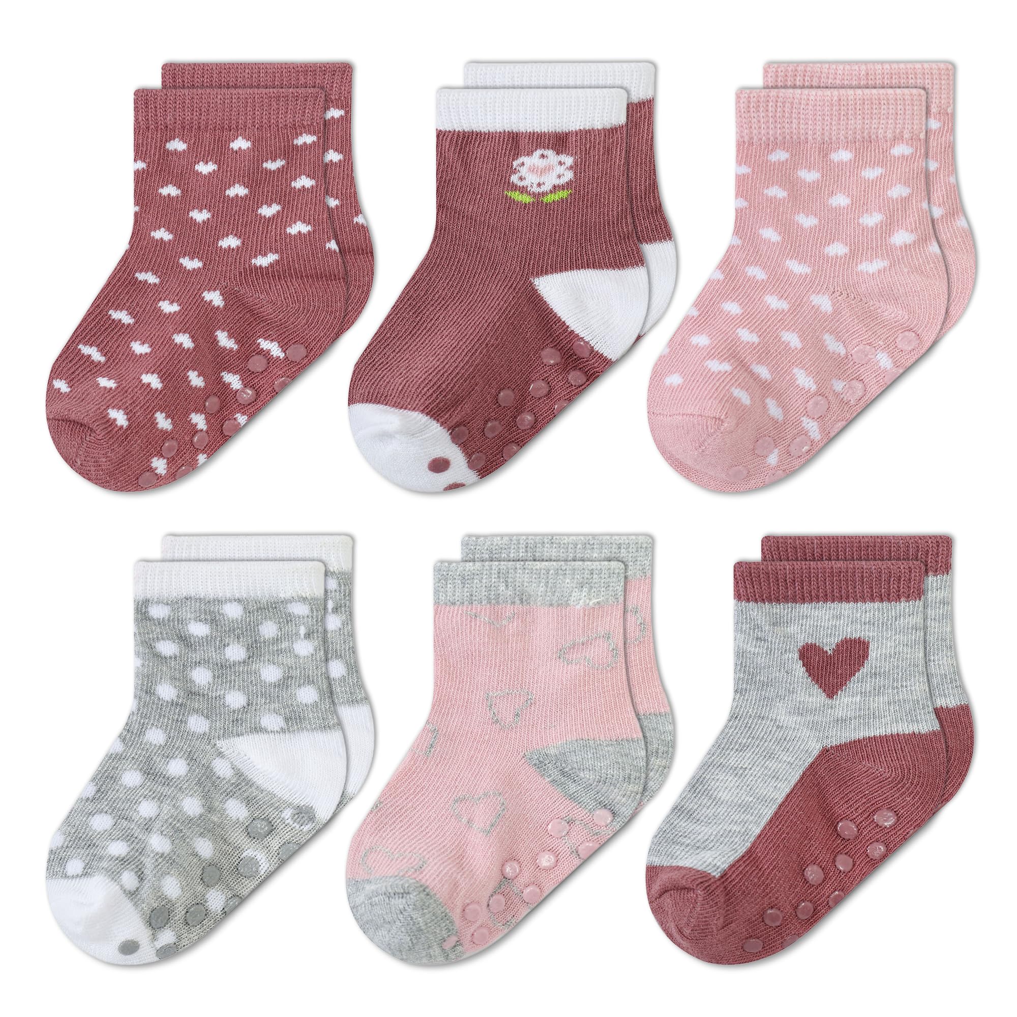 Mother's Choice Unisex Infant Pink & Gray Baby Socks 6-12 Months - 6 Pairs, Organic Cotton Infant Socks, Soft & Hypoallergenic Newborn Socks (Pink & Gray)