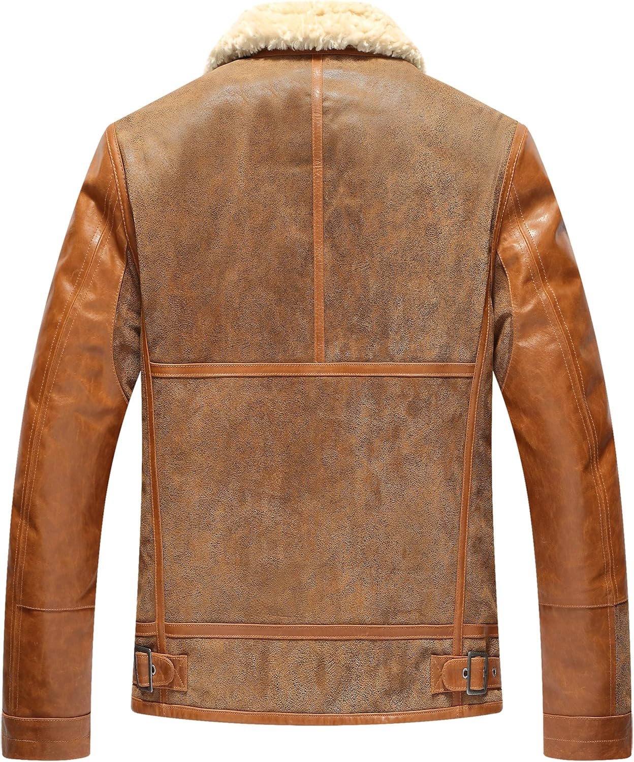 FLAVOR Mens Leather Bomber Jacket Warm Piolt Winter Shearling Jackets Aviator Coat - Image 2