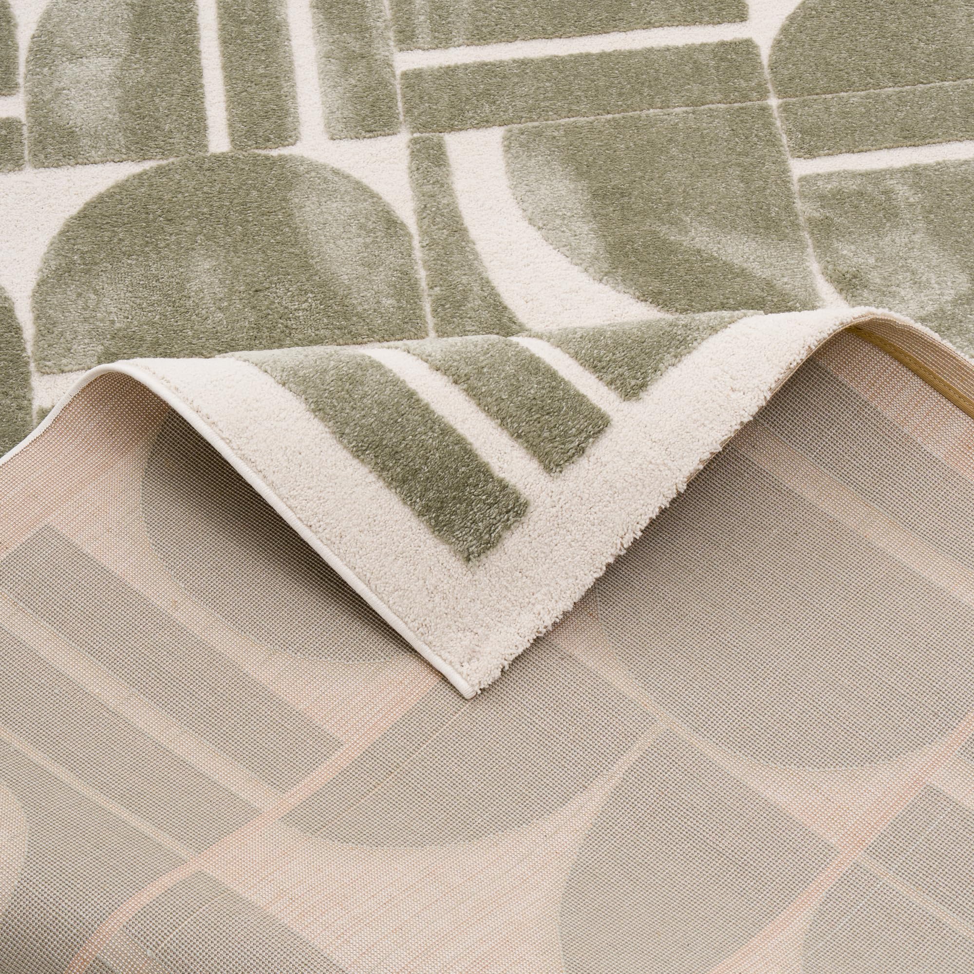 Pergamon Designer Hochflor Teppich Nosy Grün Creme – weicher Shaggy Teppich mit modernem geometrischem Muster für Wohnzimmer & Schlafzimmer
