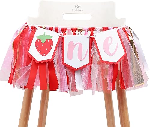 Decoraciones de fiesta de fresa para primer cumpleaños, cartel de fresa para silla de bebé para accesorios de cabina de fotos y telón de fondo,