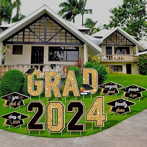 Aneco Letreros de plástico impermeables para patio de graduación 2023, letreros de graduación para fiestas al aire libre, decoraciones de césped de