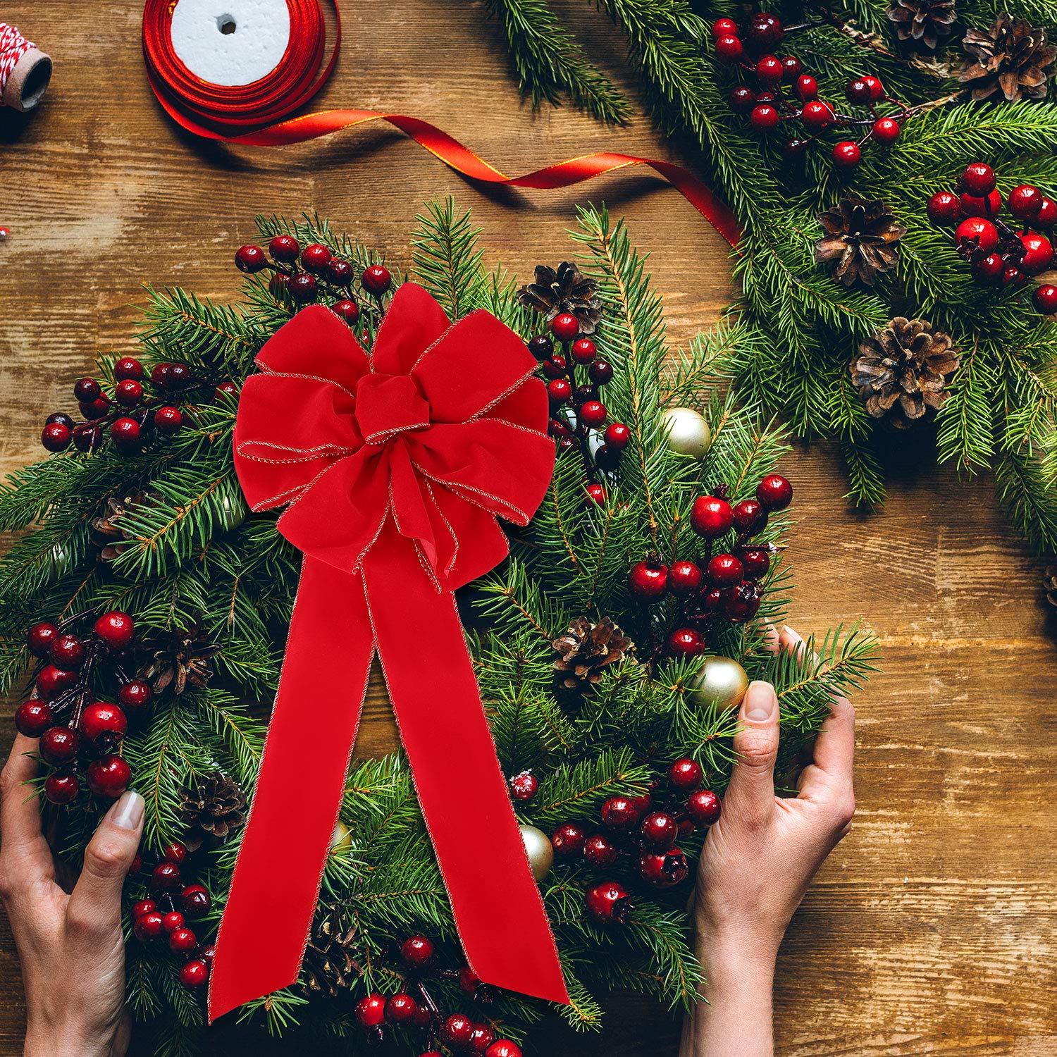 Ruban De Velours Rouge De 2,5 Cm X 18,1 M Pour Couronne De Sapin De Noël, Décoration Vintage Faite à La Main, Ornements, Emballage Cadeau Et Fabrication De Nœuds