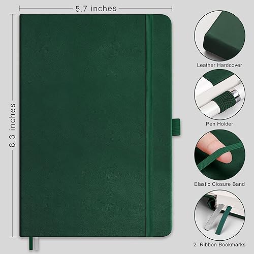 Miniatura 2 de RETTACY Paquete de 2 cuadernos de cuadrícula de puntos A5 con 160 páginas numeradas por paquete, papel sin ácidos de 120 GSM, tapa dura de cuero,