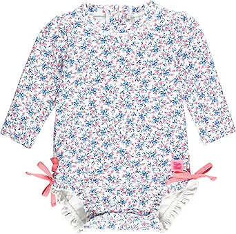 RuffleButts Baby/Toddler Girls UPF 50+ Sun Protection Long Sleeve One Piece Swimsuit with Zipper