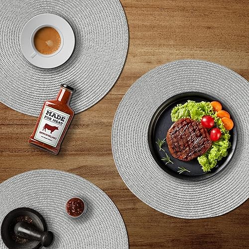 Miniatura 5 de FunWheat Juego de 8 manteles individuales redondos trenzados para mesa de comedor, tejidos, lavables, antideslizantes, 15 pulgadas (gris, 8 piezas)