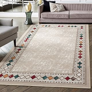 Antep Rugs Alfombras Modern Bordered 8x10 Non-Skid (Non-Slip) Low Profil...