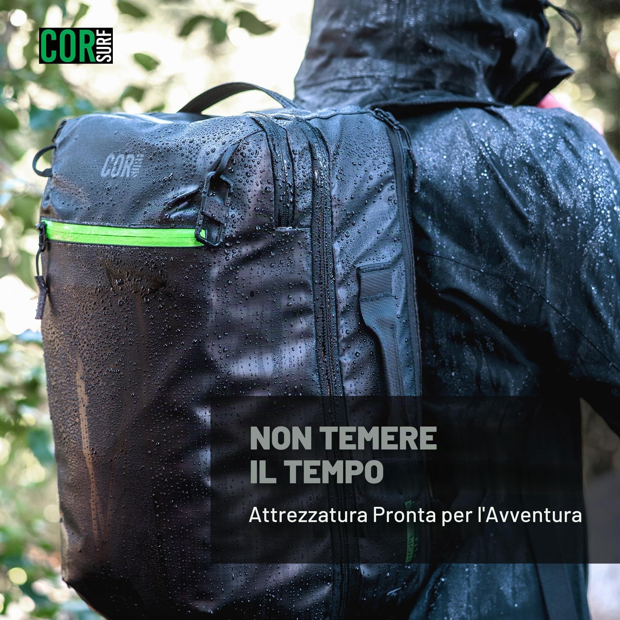 COR Surf Zaino da viaggio per laptop approvato da volo, zaino da viaggio per lavoro e weekender, per uomini e donne, Nero con cerniera nera, 34L, Con cerniera