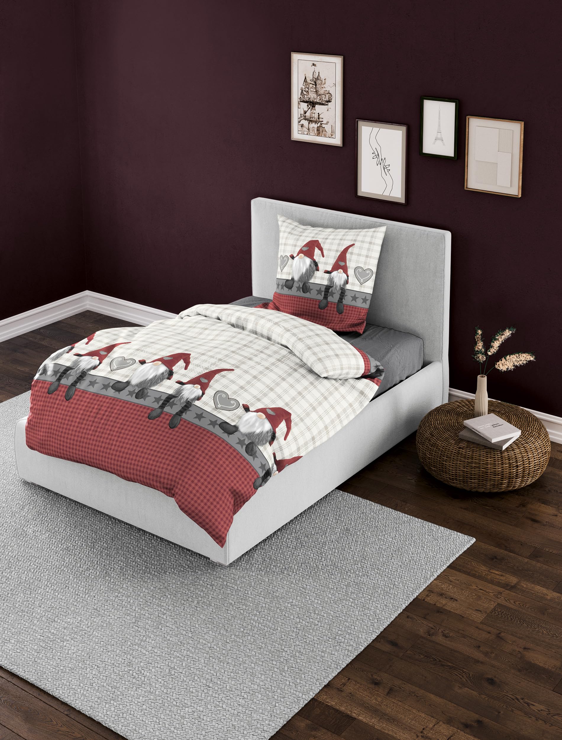 Bierbaum Bed Linen 6946, Fine Flannelette, Designed in Germany, Grey 01, 135 x 200 + 80 x 80 cm