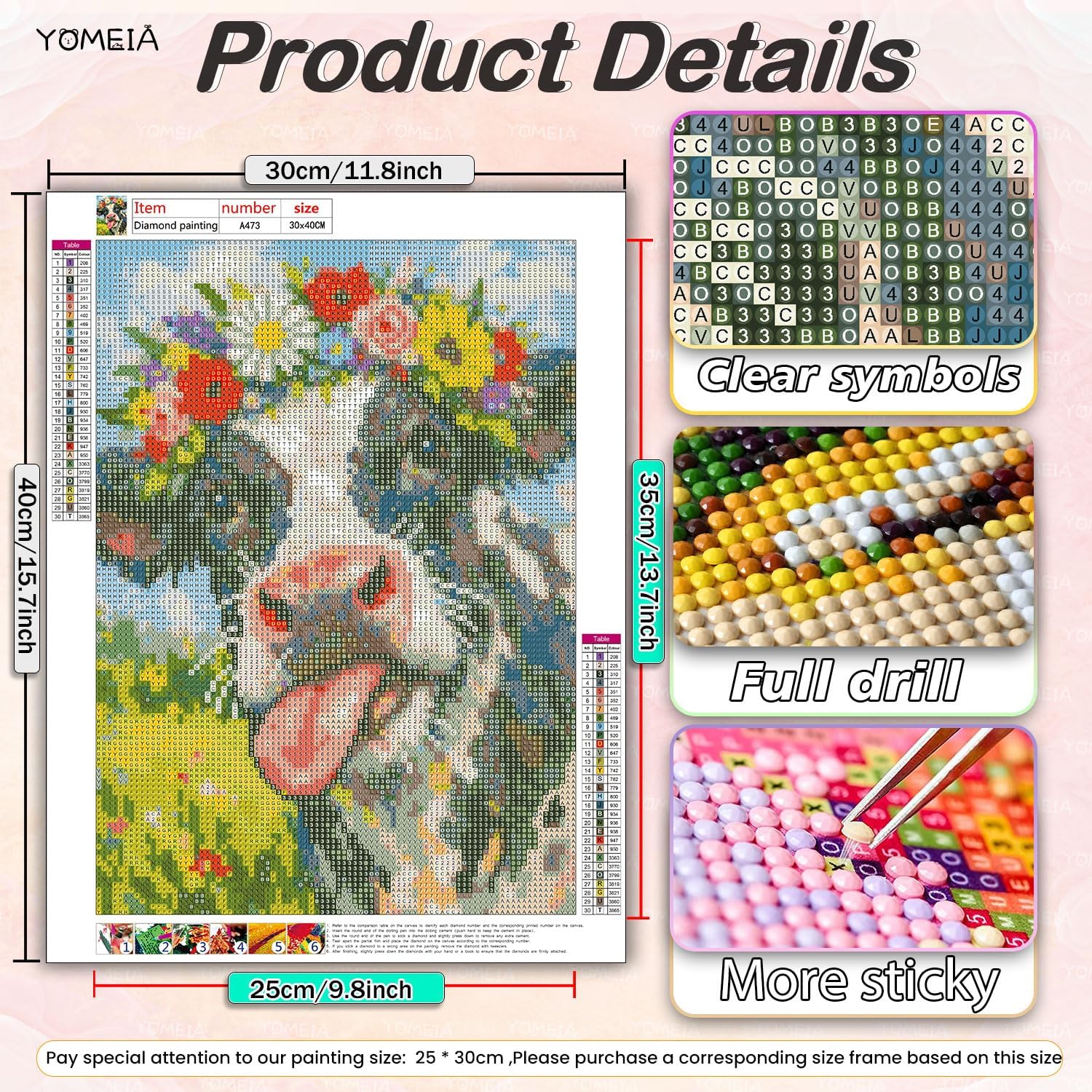 YOMEIA Diamond Art Kits for Adults, 5D Cow with Flower Crown Diamond Painting Kits Full Drill Round Gem Art, DIY Crafts Paint by Diamonds for Home Wall Decor, Gifts for Beginners 12x16 Inch image 5