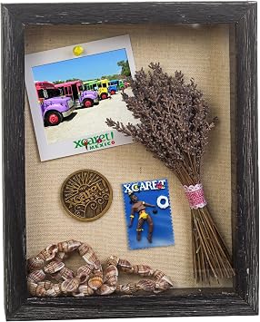 Shadow Box Picture Frame 12x16 Natural Wood Display Case with Linen Back for Memorabilia, Pins, Awards, Medals, Tickets and Photos - Charcoal