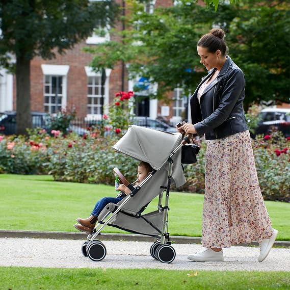 Ickle Bubba Discovery Lightweight Stroller & Pushchair (Black/Rose Gold) | Compact Folding Travel Stroller, One-Hand Recline, UPF50+ Hood, Rain Cover, 6 Months to 22kg