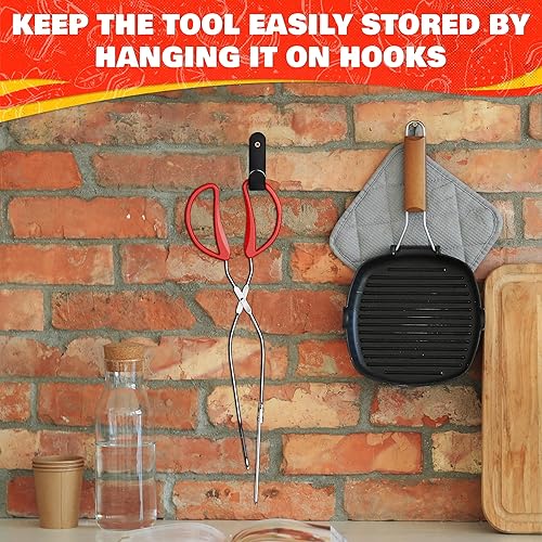 Miniatura 8 de Pinzas de parrilla de 14.3 pulgadas de largo para parrilla al aire libre – Pinzas de espátula de barbacoa 2 en 1 para voltear carne, pescado y
