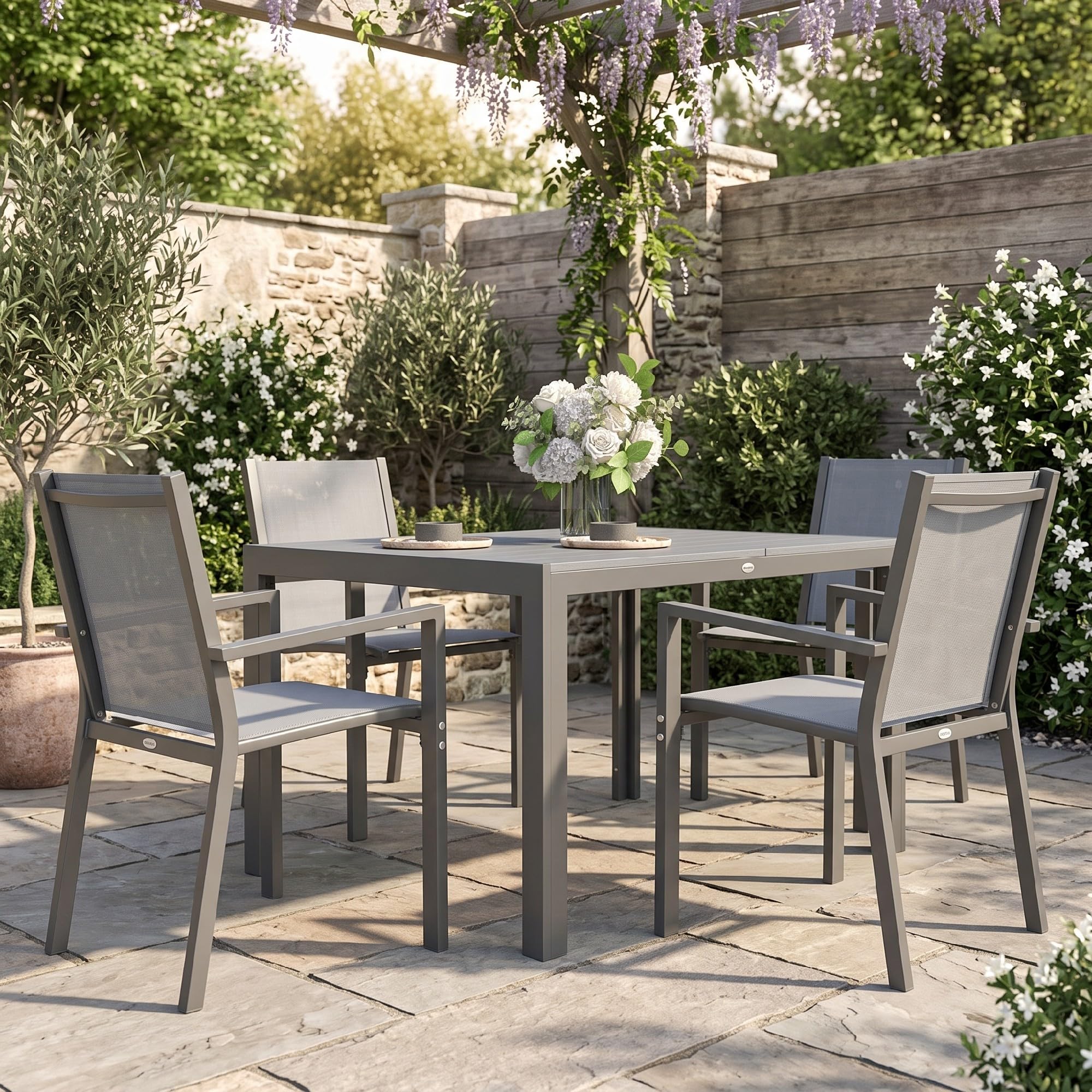 Outsunny Ensemble de Salle à Manger de Jardin pour 6 Personnes Gris