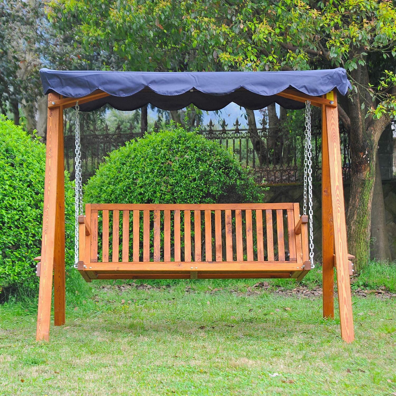 Outsunny - Dondolo con baldacchino 3 posti altalena da giardino panchina swing in legno