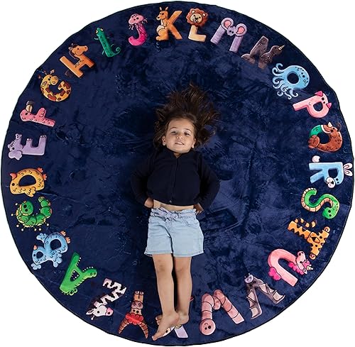 ABC Kids XL - Alfombra del alfabeto de 6 pies, para guardería y aula, color azul círculo