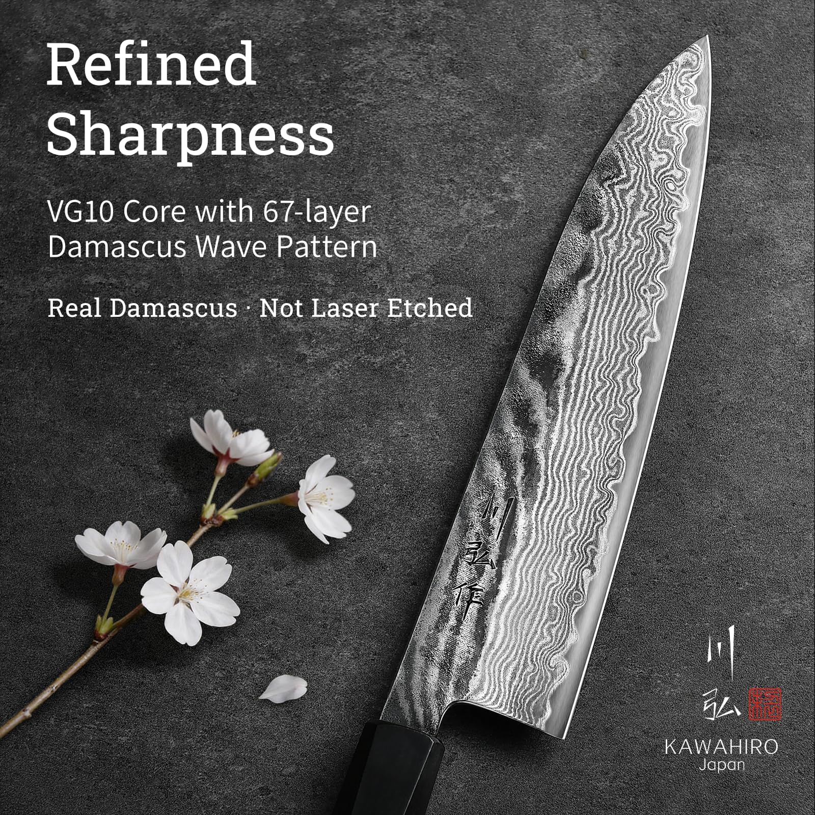 KAWAHIRO Japanese Chef Knife 8.27", Hand Forged VG10 Damascus Kitchen Knife — Amazon image 4