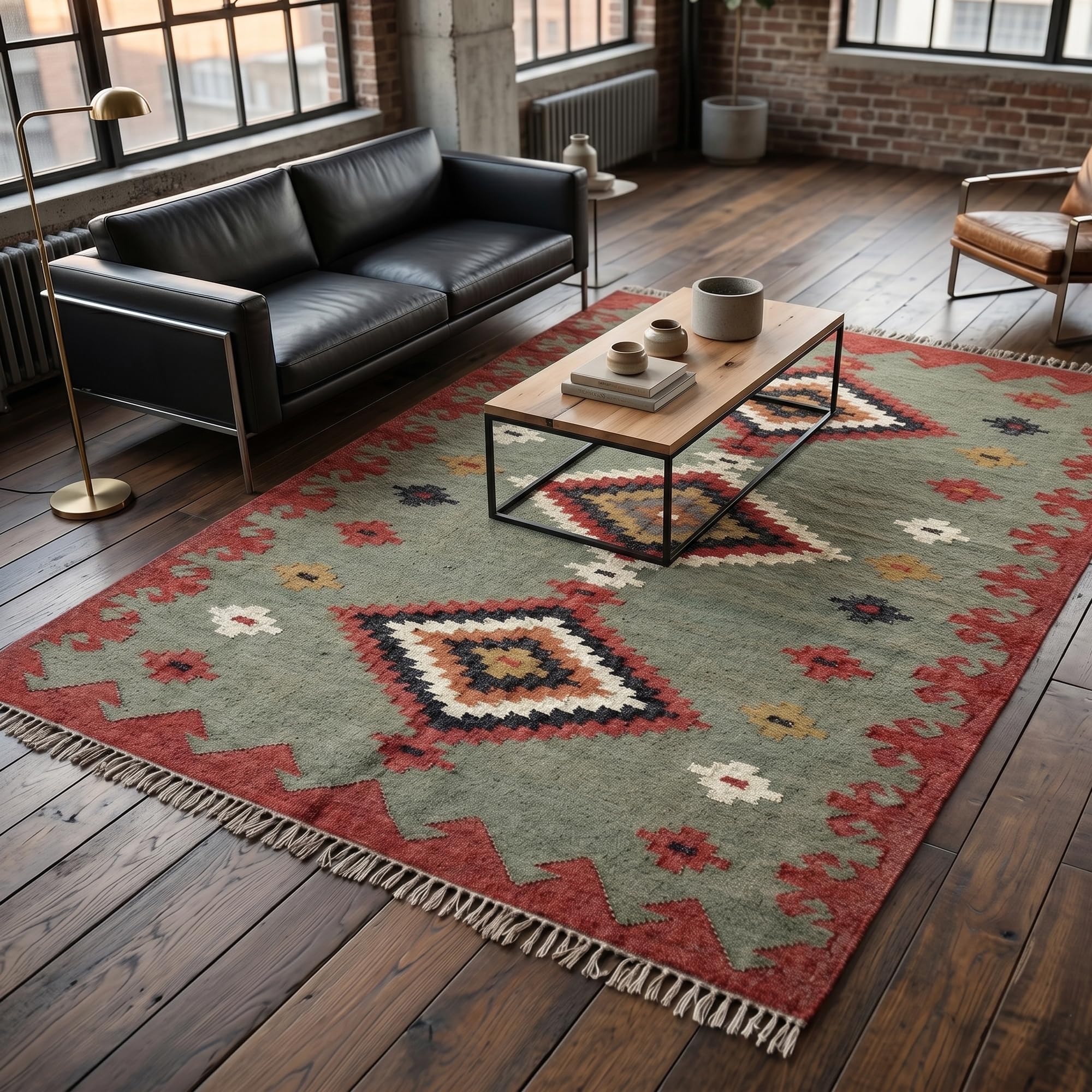 Handmade Flatwoven Dhurrie, Wool Jute Area Carpet 4x6 Feet, Rug for Bedroom Dining Hall-image-17