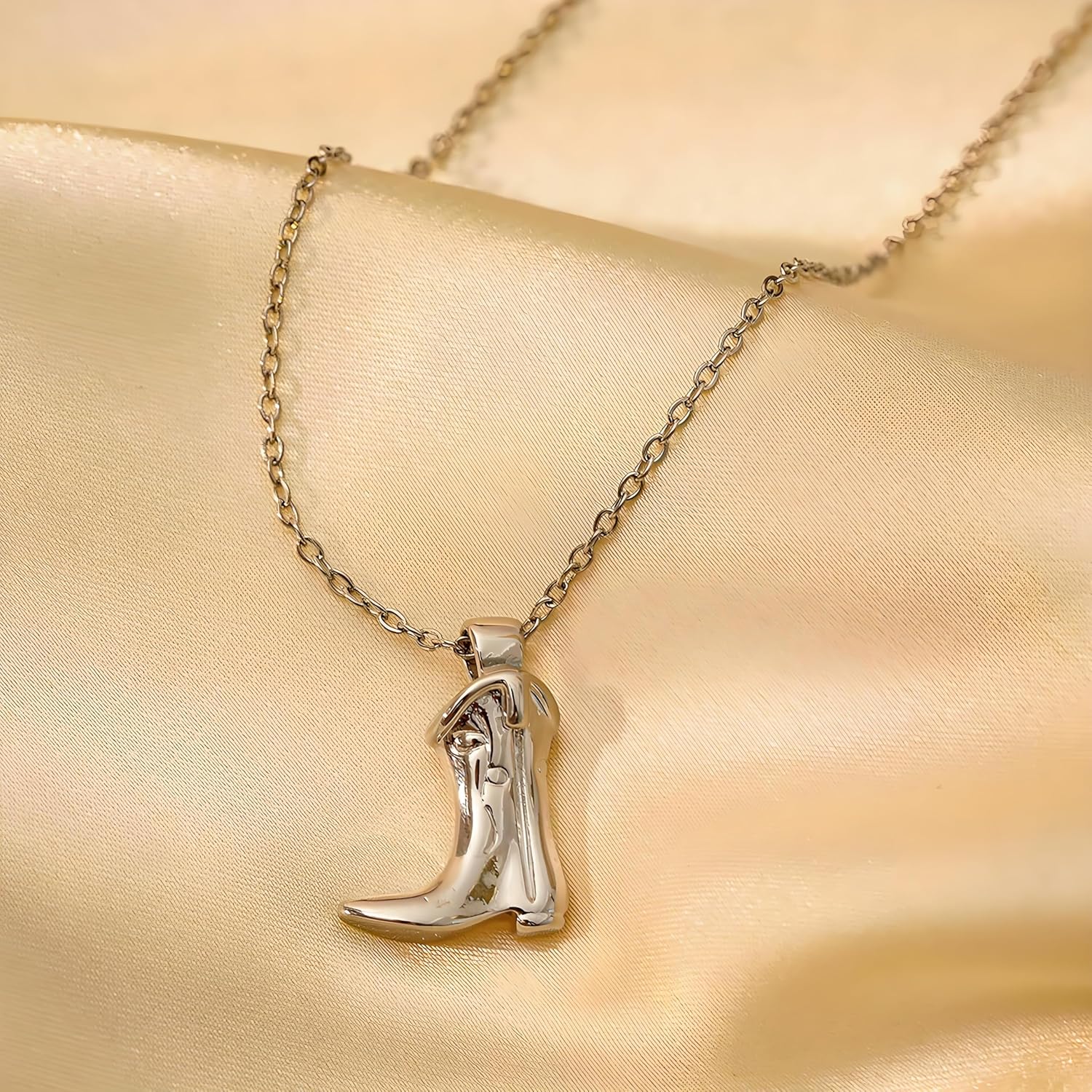 Silver Cowboy Necklace, Sterling Silver Boot Necklaces, Dainty Texas Jewelry, Trendy Western Cowgirl Necklace for Women, Cute Rodeo Accessories, Minimalist Vaquero Country Concert Outfit for Ladies, Cool Gifts for Women in Their 20s - Image 6