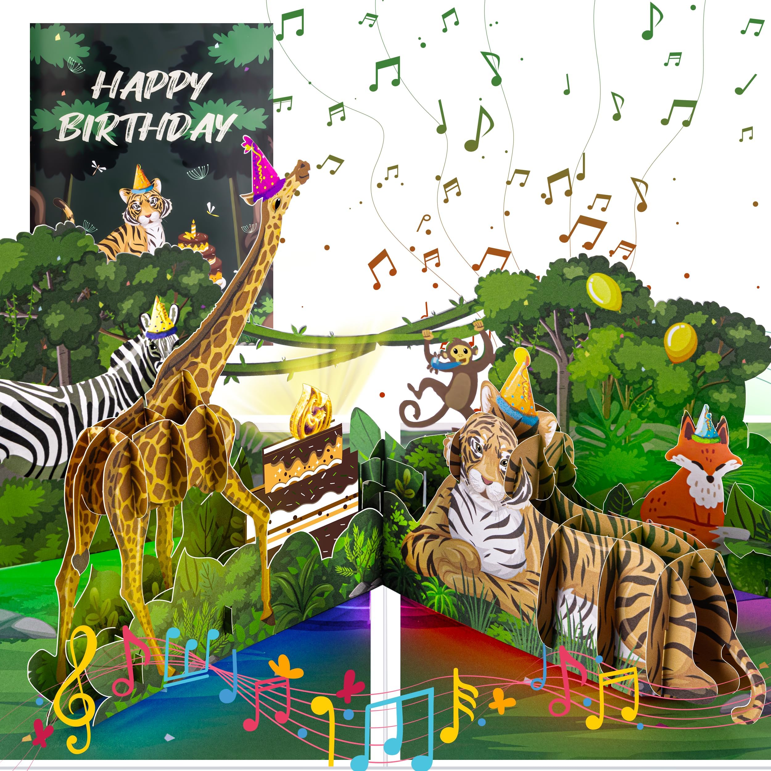 Volcanic Dinosaur Musical Birthday Card - Light Up Pop Up Greeting Card With Envelope For Kids