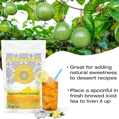 Miniatura 6 de Ancient Roots Polvo de maracuyá - Colorante alimentario totalmente natural, relleno de antioxidantes, vitamina C y fibra, 25 porciones (3.5 onzas)