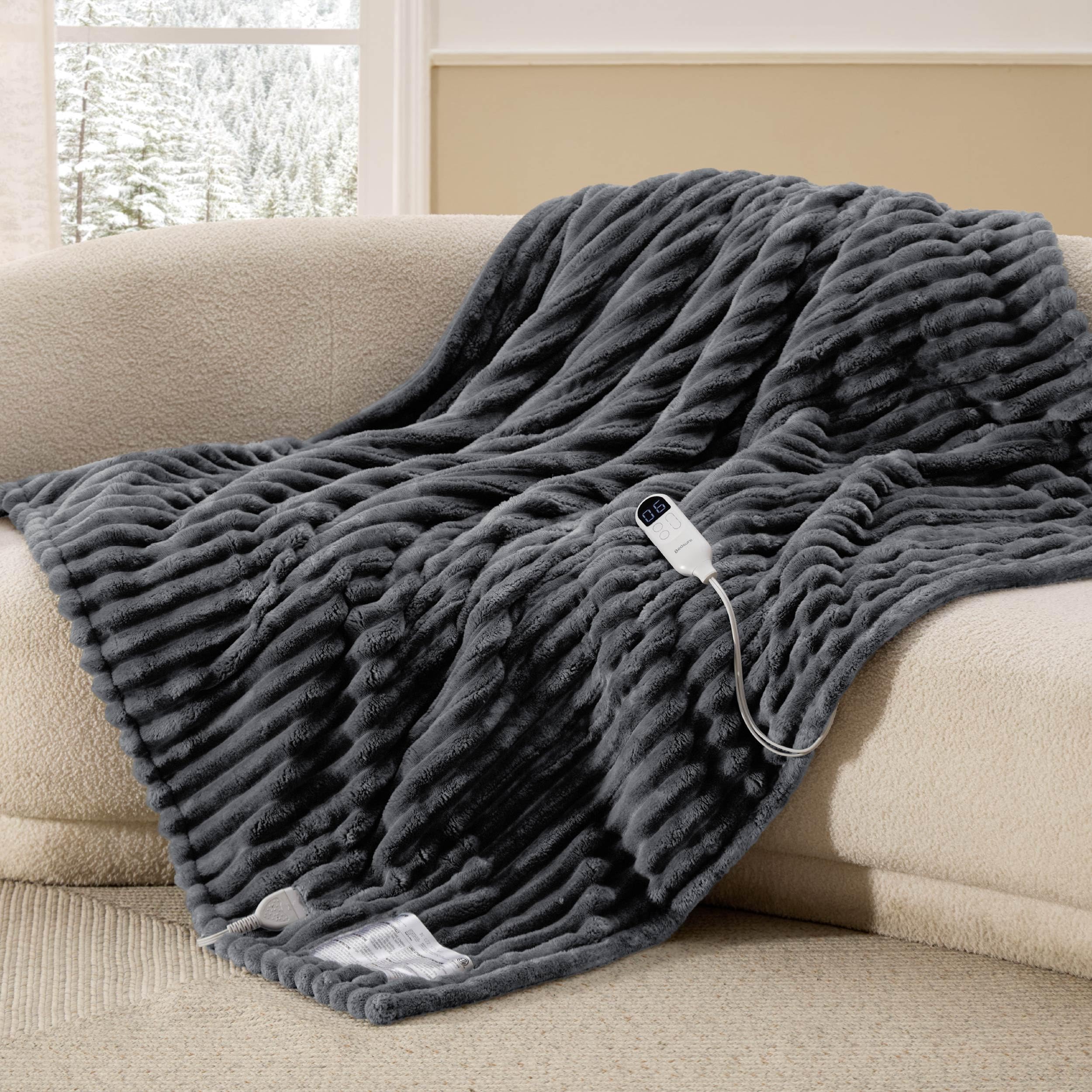 Bedsure Electric Blanket Heated Throw - Chunky Ribbed, 130x180cm, Grey