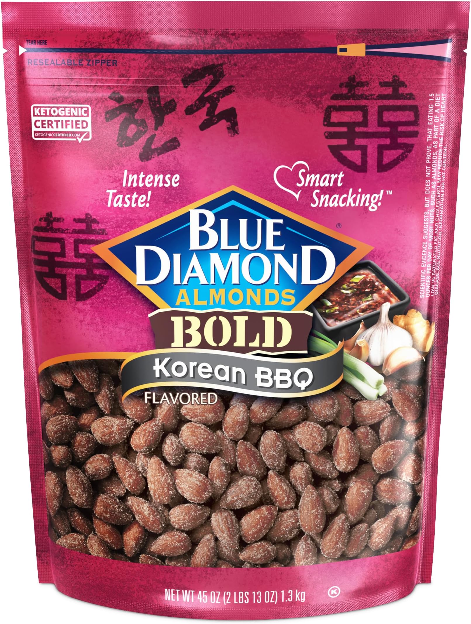Blue Diamond Almonds, BOLD Snack Nut Flavored Korean BBQ Value Bag Great for Snacking and Cravings at Home, Office, or On-The-Go, 45 Ounce Bag
