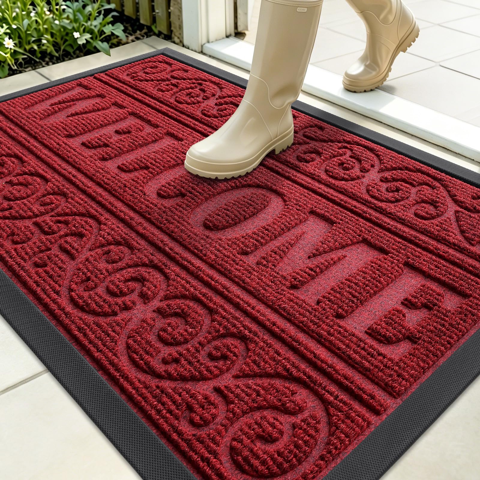 OLANLY Welcome Door Mat Indoor Outdoor 35x23, Heavy-Duty Rubber Doormat