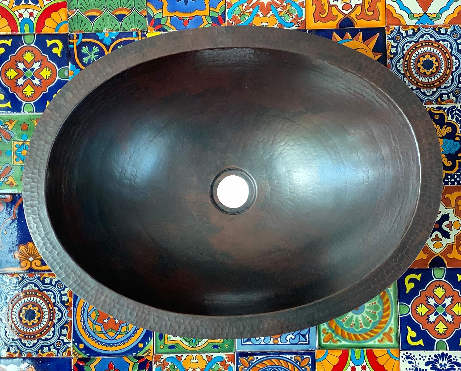 19" x 14" Oval Copper Bathroom Sink Mexican Copper Bath Sink Pure Copper Hand Hammered Dual Mount Dark CPS03