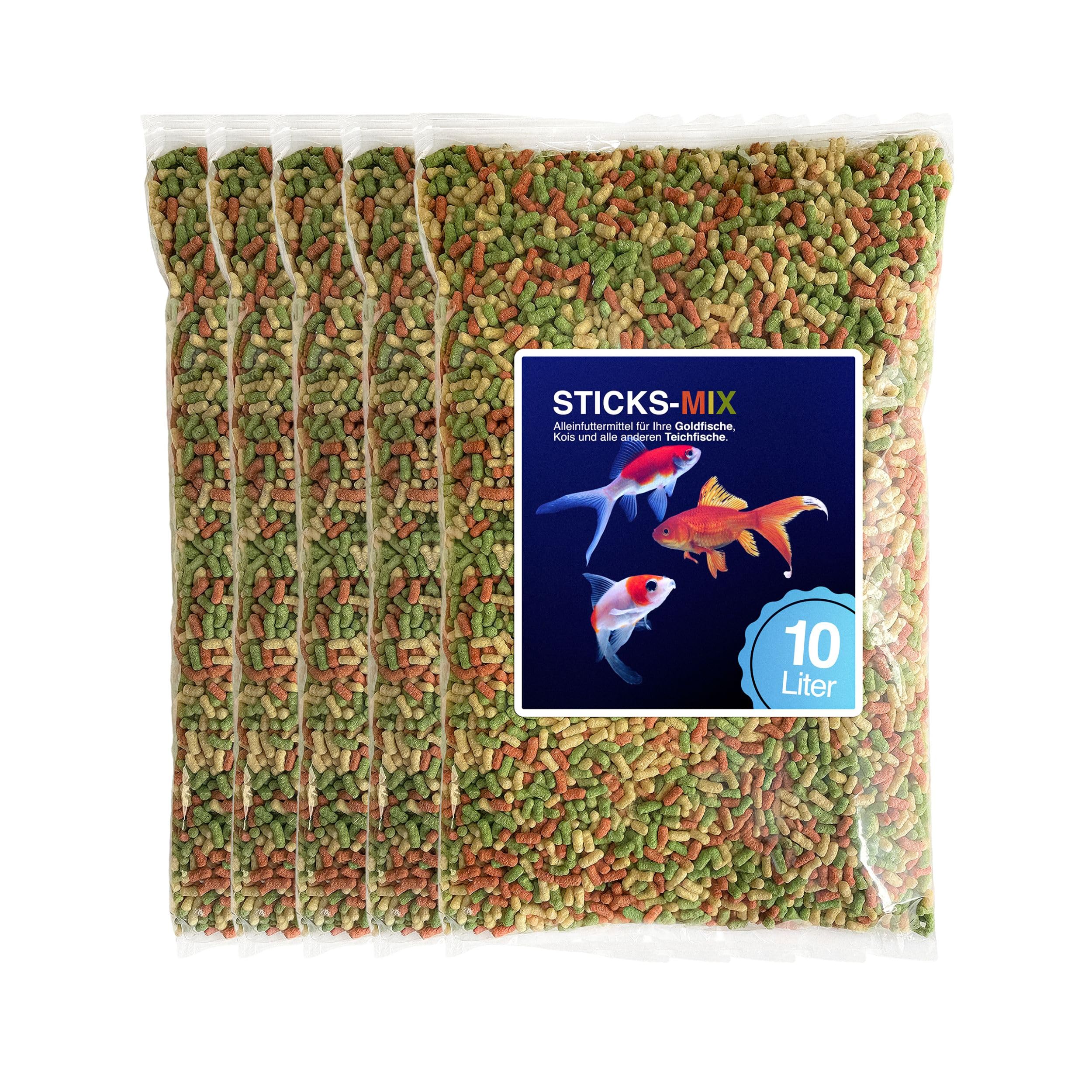 Estanque Sticks Mix 50 litros – Pienso completo premium para peces de estanque, kois y peces de colores, enriquecido con vitaminas, no se empañan