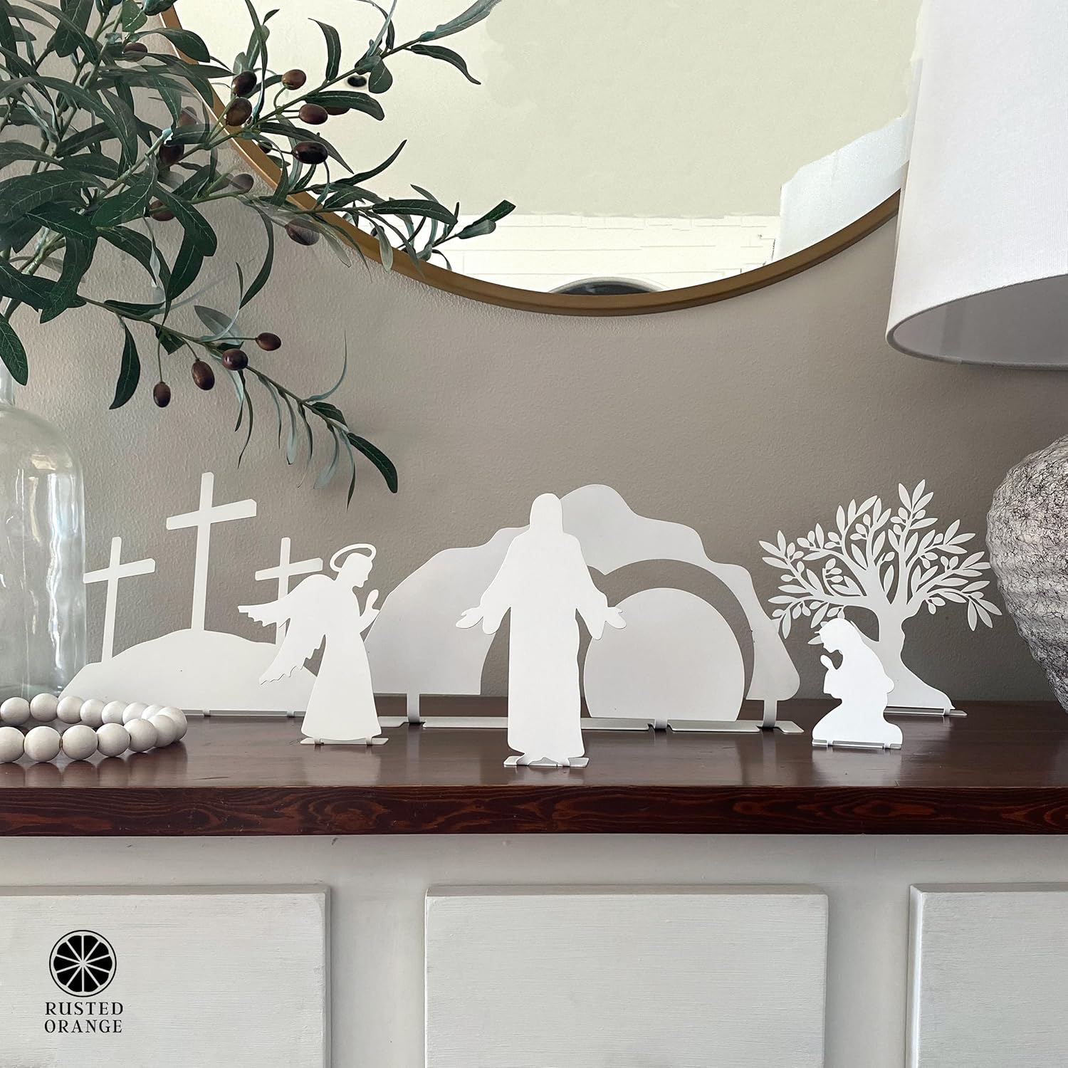 Easter Nativity Advent Holy Week – Christian Resurrection Scene Set for Families, Faith-Based Religious Display and Home Décor, Simple Spiritual Tradition (White Powder Coat, Standard)