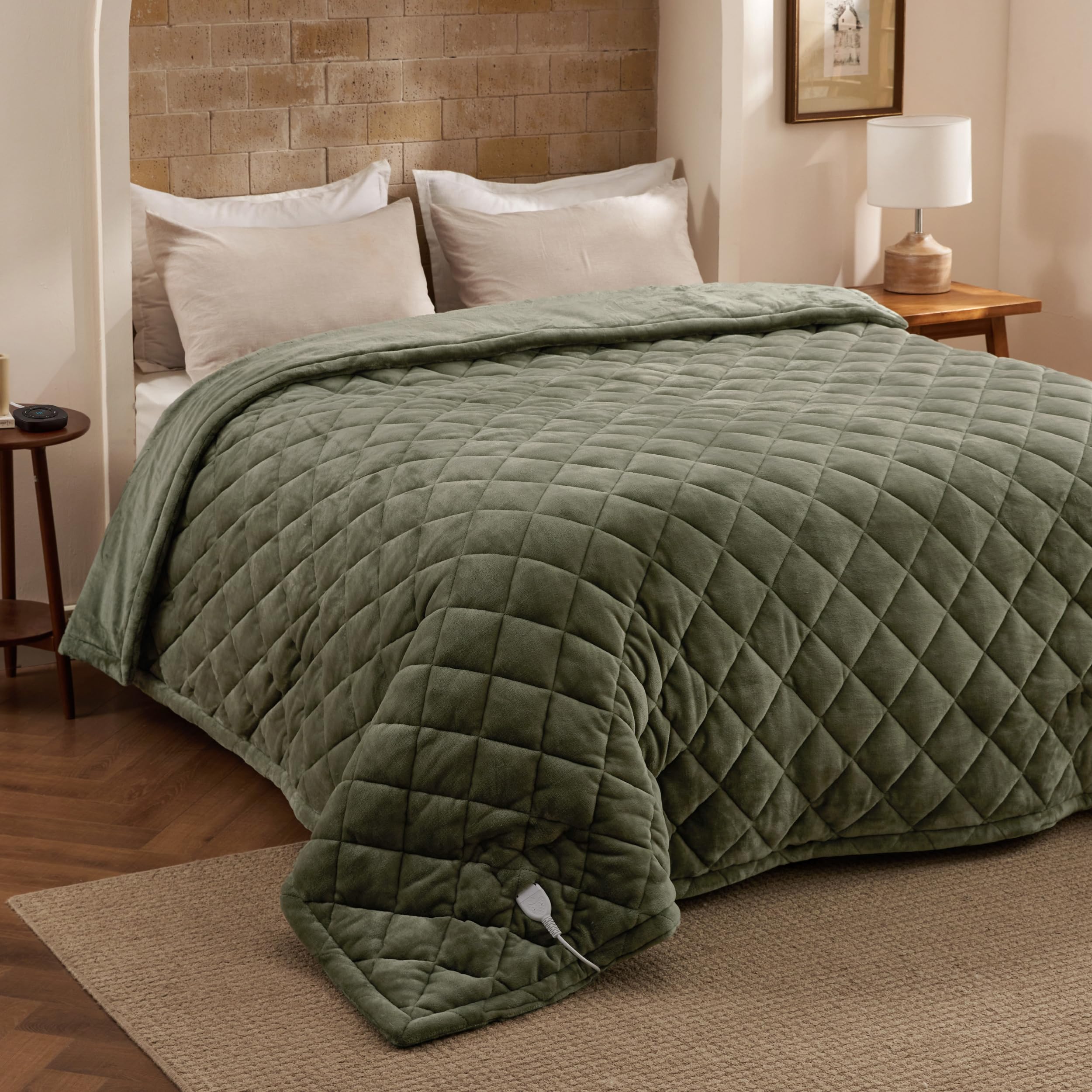 Bedsure Quilted Heated Blanket Full, Warm Filled Electric Blanket, Green