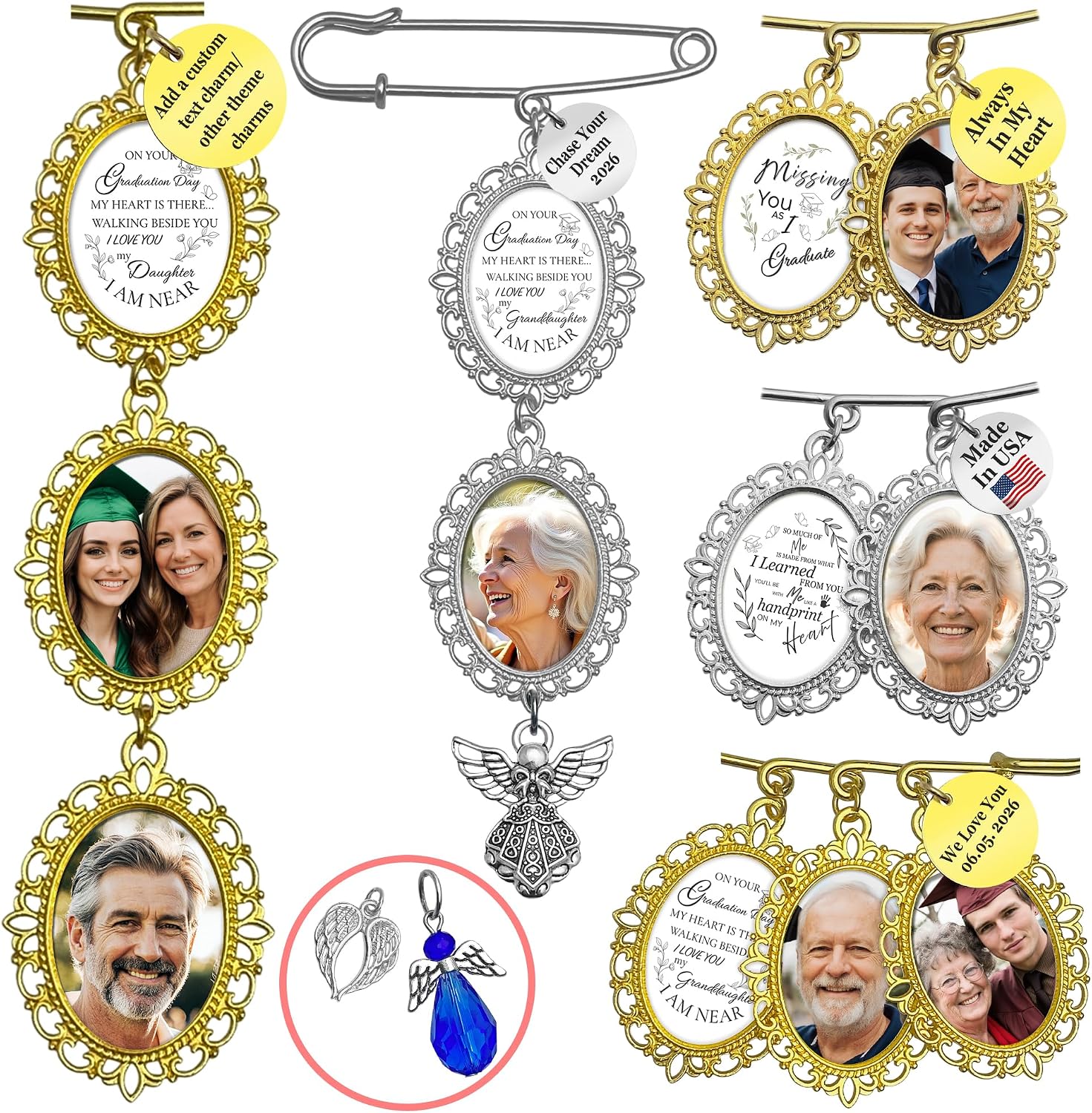 Wedding Bouquet Photo Charms Memorial Custom Boutonniere Bachelor Bridal