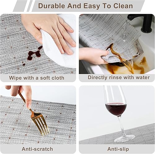 Miniatura 6 de Juego de 4 manteles individuales grises  Juego de 4 manteles individuales de plástico duradero tejido de vinilo resistente al calor para decoración