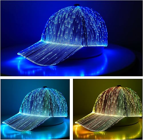 TECZERO Sombrero brillante con luz LED, gorra de béisbol luminosa de fibra óptica recargable para regalo de Navidad, fiesta, festival, baile, rave
