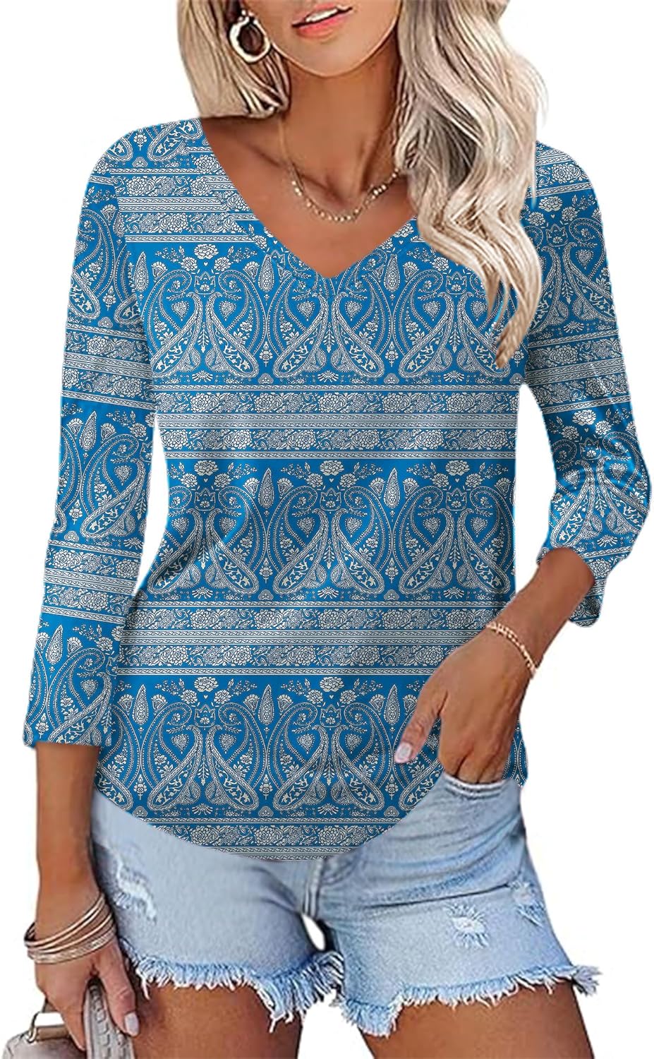 KTILG Women's V Neck T Shirts 3/4 Sleeve Blouse Bangladesh Ubuy - Main Image