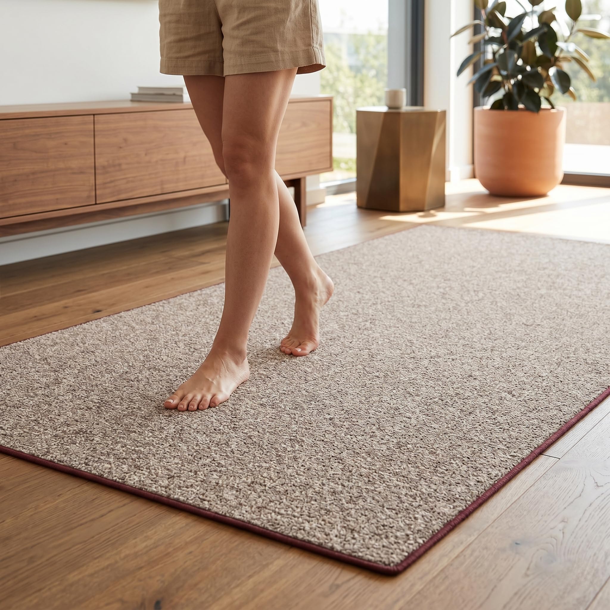 casa pura Teppich Läufer London - Meterware - Teppichläufer für Wohnzimmer, Flur, Küche - Flacher Schlingenflor (Hellbraun