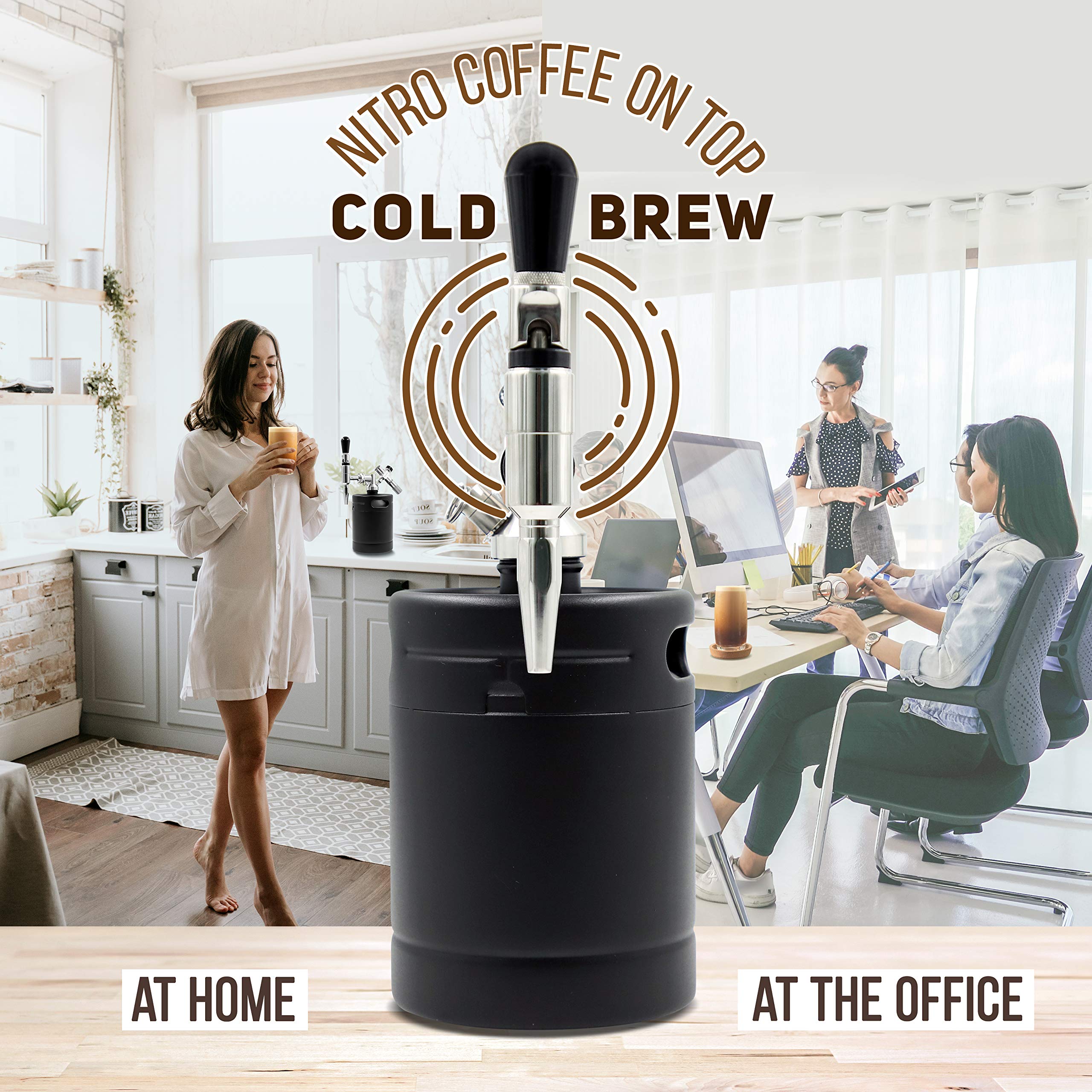 Nitro Cold Brew Coffee Maker 64Oz Stainless Steel Home Brew Coffee Keg w/ Adjustable Pressure