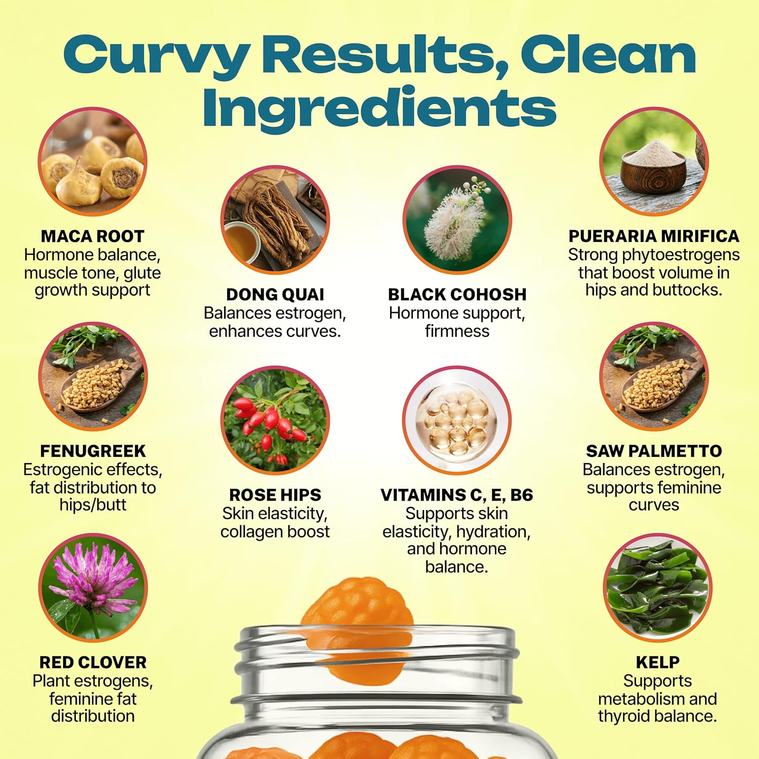 BBL Gummies Booty & HIPS Weight Gainer for Women - Unique Blend for Curves Enhancement & Butt Growth - Natural Weight Gain Gummies for Women - Zero Sugar, Vegan, Peach Flavor - 60 Counts - Image 3