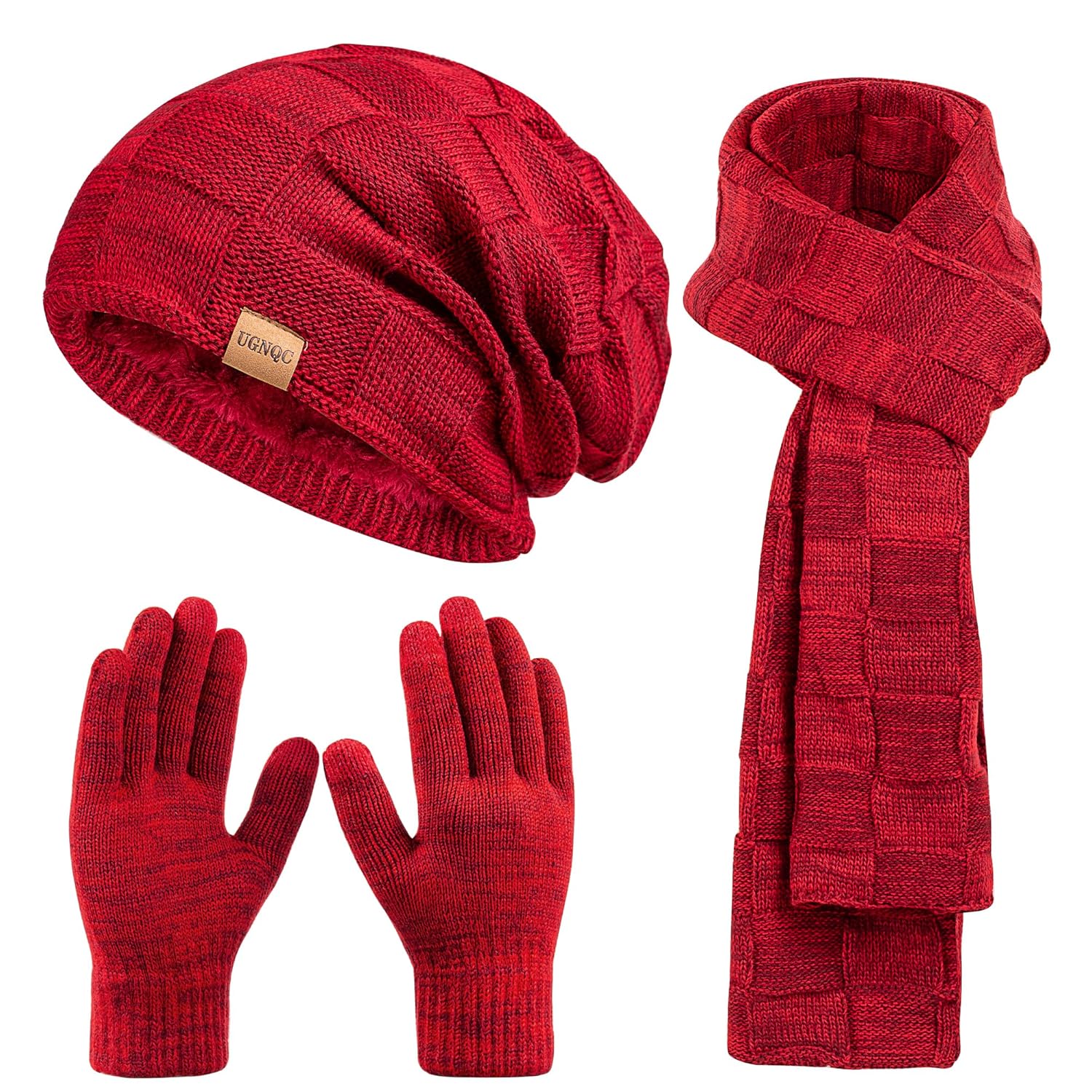 Beanie Hat Scarf Touchscreen Gloves Set for Men and Women Fleece Lined Warm Winter Beanie Gloves Long Neck