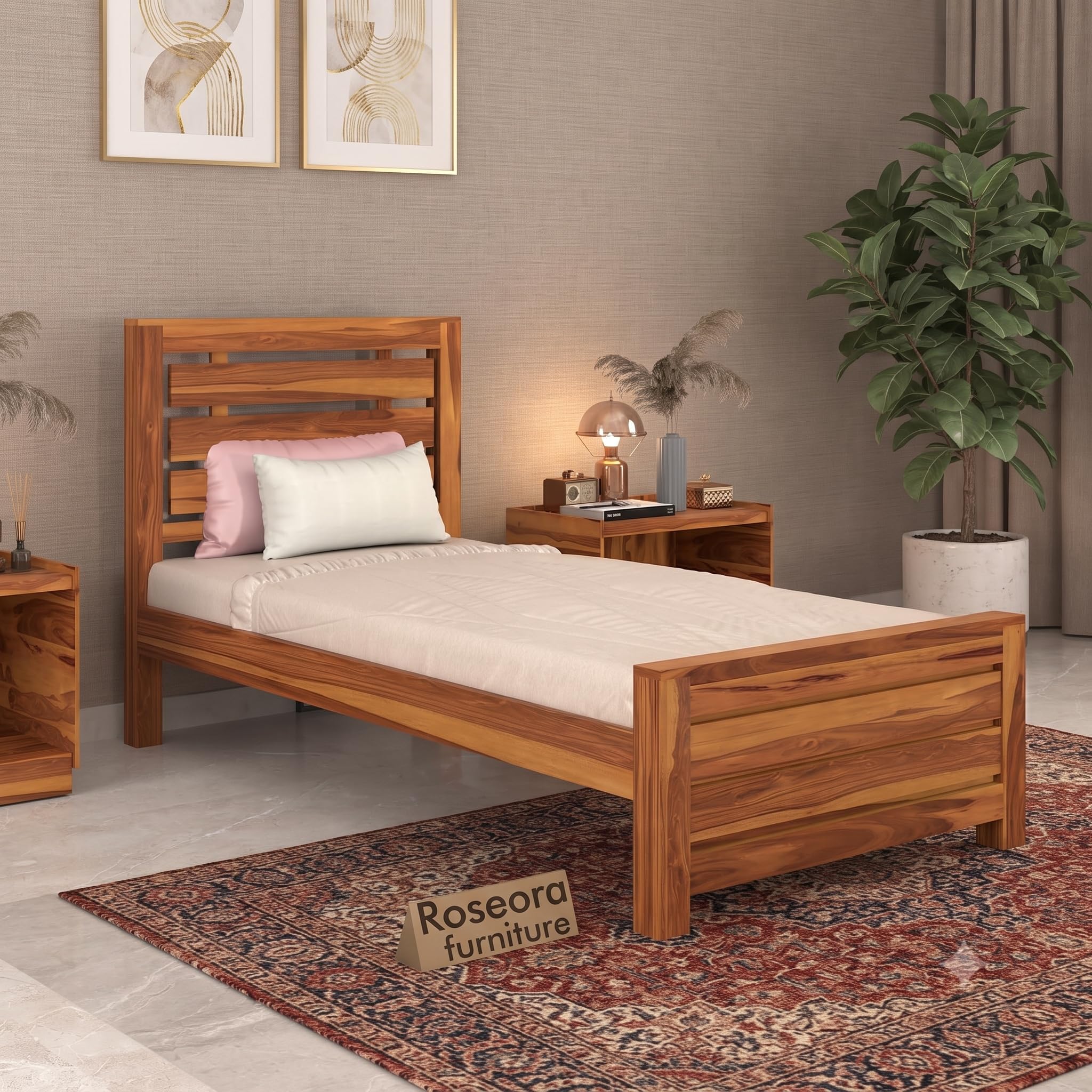 Sheesham Wood Single Bed Frame Without Storage | Solid Wooden Cot with 3 Panel Fanti Design |Durable Bedroom Furniture | Honey Finish-image-33