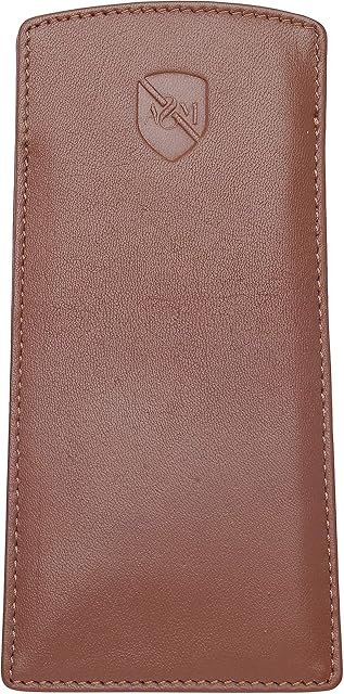 ALLEN & MATE Real Leather Reading Glasses Case Slim Soft Spectacles Pouch Sleeve with Glass Cleaning Cloth