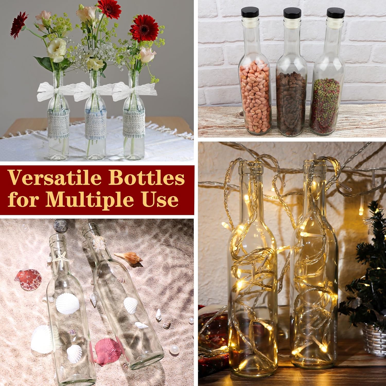 12 Pack 12oz Clear Glass Bottles with Cork Lids and PVC Shrink Capsules, 375 ml Empty Home Brewing Wine Bottles with Funnel for Sparkling Wine, Juice, Kombucha, Beverages