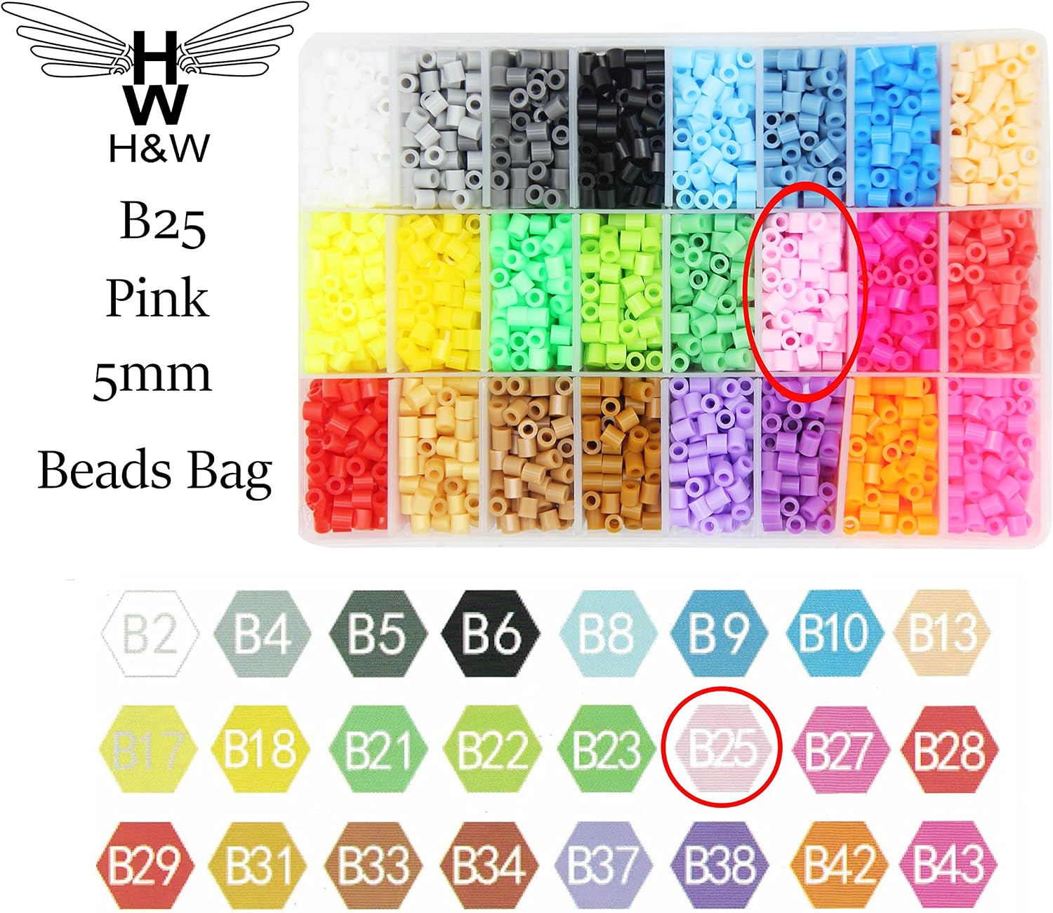 H&W 5mm Fuse Bead Refill Bag - Pink 1500 Count (B25)