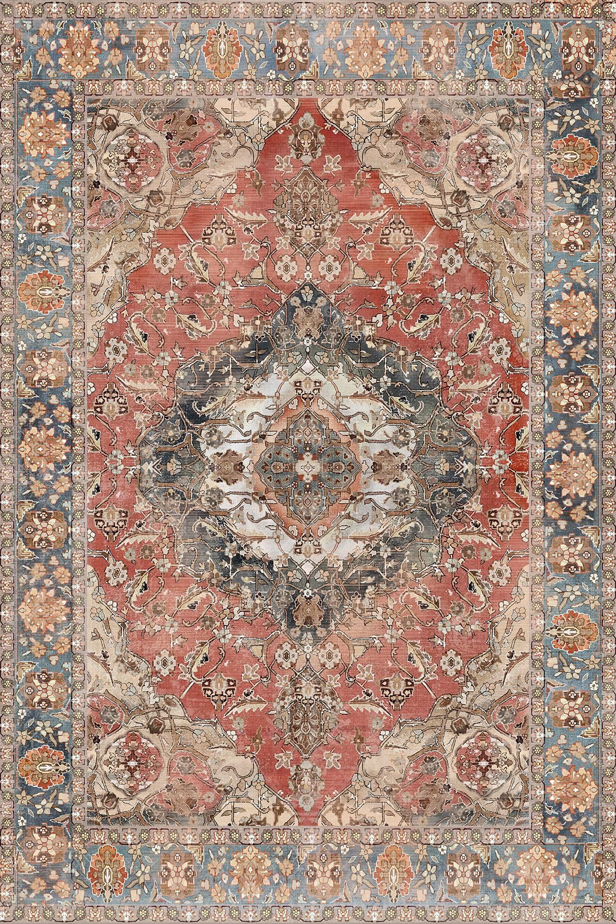 Depoba Evada Vintage Şönil Kaymaz Doğal Pamuk Tabanlı Yıkanabilir Antibakteriyel Çevre Dostu Salon Halısı 120x180